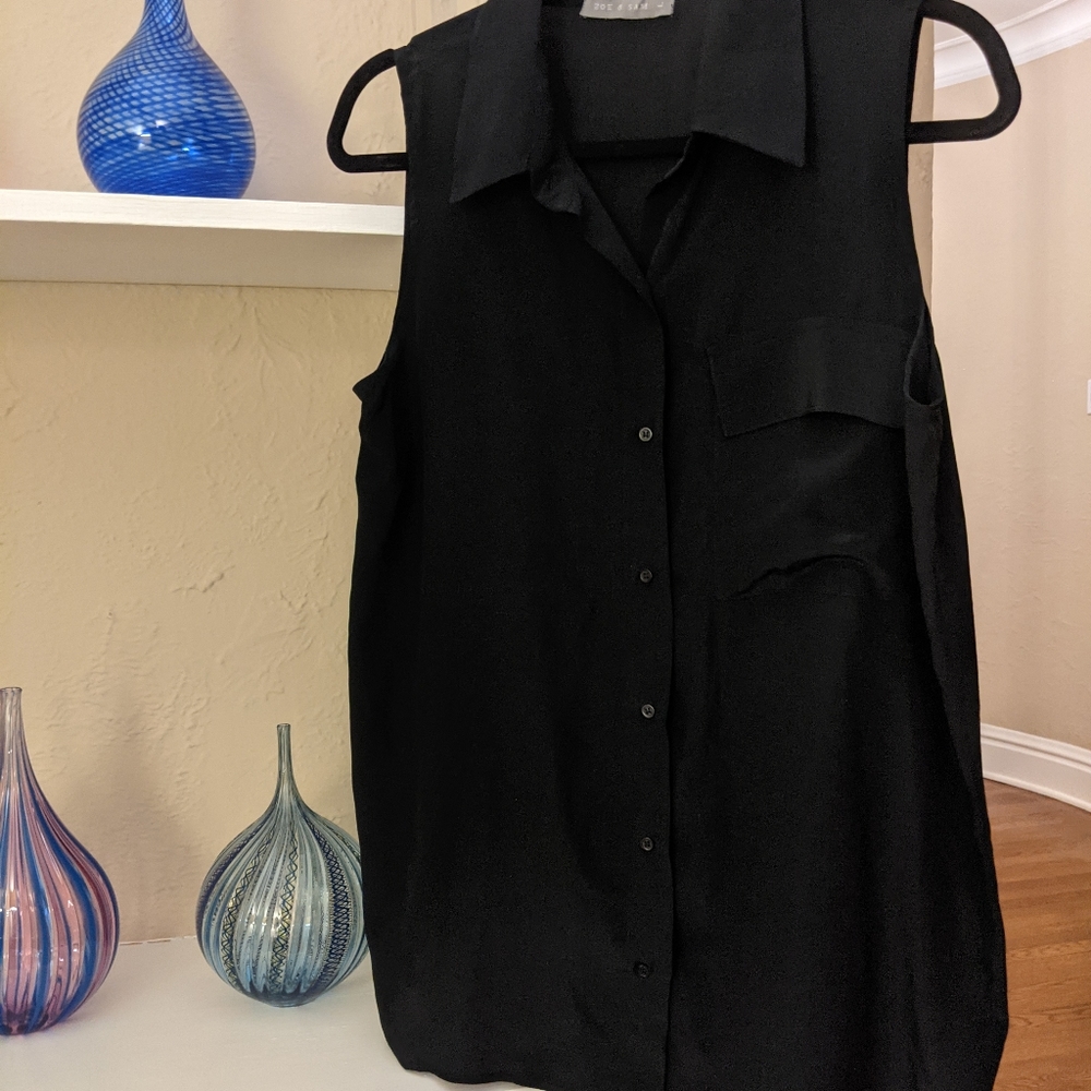 SOLD Sleeveless Buttoned Black Silk Blouse